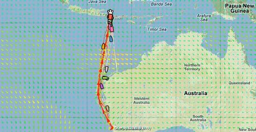 Yellow Brick Road showing rally boats spread up the West Australian coastline ©  SW